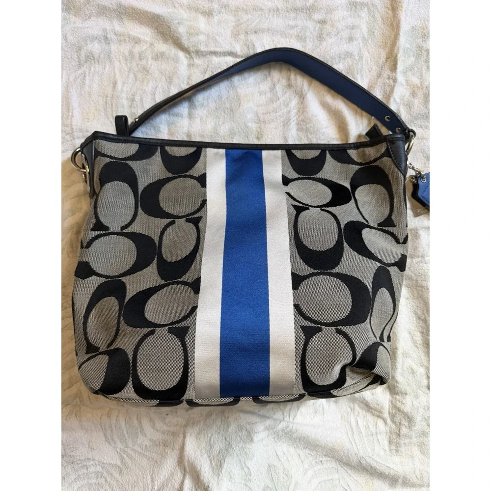 Coach Jacquard Black Blue Hamptons Weekend Satchel Purse C1282-10055